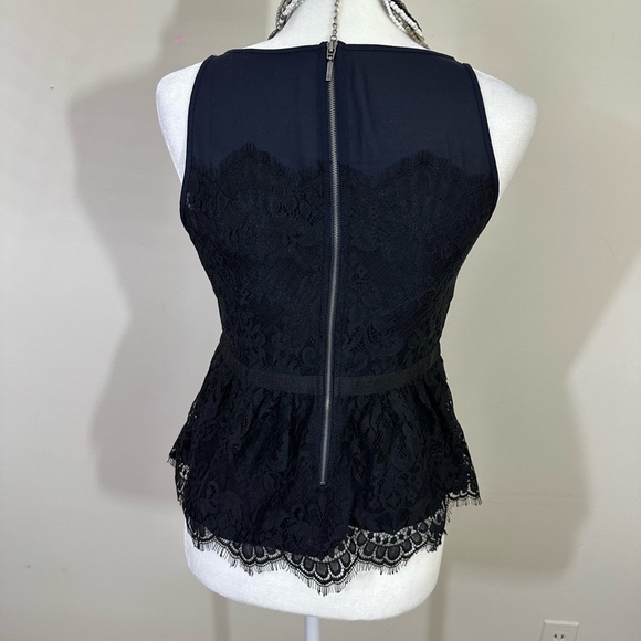 Loft sz  2P blouse, top in a deep navy with a black lace overlay stitched on top - Picture 3 of 13